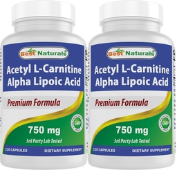 Best Naturals Acetyl L-Carnitine and Alpha Lipoic Acid 750 mg 120 Capsules (120 Count (Pack of 2))