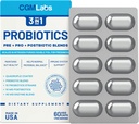 Probiotiques 3 en 1 - Prébiotiques + Probiotiques + Postbiotiques Tout en un ! Purgé d'azote, emballé individuellement dans une plaque à double feuille pour la fraîcheur - 60 capsules de légumes par CGM Labs