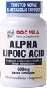 Acide alpha lipoïque 600mg 120 Caplets - Support de neuropathie périphérique Nerve Sciatica - Sans gluten, végétalien et non OGM pour les adultes