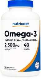 Nutricost Omega 3 Huile de poisson - 2500MG, 120 Softgels (40 portions) - Huile de poisson, prise sauvage! 1200mg EPA 850mg DHA - non-OGM, sans gluten