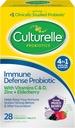 Culturelle Imune Defense Daily Probiotic pour les femmes et les hommes - 28 Comte, Berry mixte Chewables avec 4-en-1 Imune Support. Vitamine C probiotique, vitamine D et sureau de sureau Zinc Plus