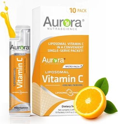 Aurora Nutrascience Micro-Pack Liposomal Vitamin C, Immune Support, 1,000 mg Per Serving, Vegan, Gluten Free, Non-GMO, 10 Single Serve Packets, Orange