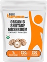 BulkSupplements.com Poudre d'extrait de champignons chiitake bio - Poudre de champignons chiitake bio, soutien immunitaire - Vegan & sans gluten, 1g par portion, 250g (8.8 oz) (paquet de 1)