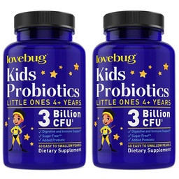 LOVEBUG Probiotiques pour les enfants - Probiotiques pour enfants avec prébiotiques pour les enfants âgés de 4 ans et plus, Gut santé, constipation, supplément de soutien digestif et immunitaire, sans sucre, 120 perles douces