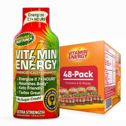 Vitamine Energy Immune+ Extra Strength Energy Shot Fruit Pun 48 Pack, 260mg Caféine naturelle, B-Vitamines, Citicoline, Thé vert, Immunity & Focus Support, Zéro sucre, Sans gluten 1,93 fl oz