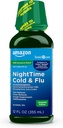 Amazon Basic Care Nighttime Cold and Flu Medicine, Maximum Strength, Original Flavor Liquid, Multi-Symptom Relief, 12 fl oz (Pack of 1)