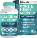 4-en-1 Suppléments de calcium pour les femmes et les hommes - Calcium avec vitamine D3 K2 5000 UI, 601mg par portion - Sans gluten, Vegan-Amis (120 ct)