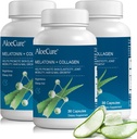 AloeCure Melatonine naturelle + collagène avec Aloe Vera biologique - Supplément d'aide au sommeil naturel pour les nuits reposées - Collagène complexe pour la force articulaire, l'élasticité cutanée, la croissance des cheveux et des ongles, 30 capsules