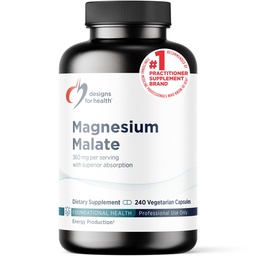 Conceptions pour le Malate de magnésium de santé - Magnésium chélaté sous forme de Malate de magnésium - Forme hautement biodisponible pour soutenir l'énergie, la santé osseuse + la récupération musculaire (240 Capsules de Malate de magnésium)