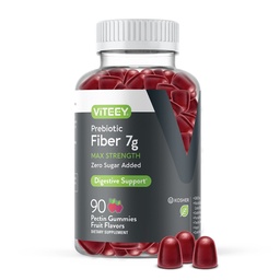 Gommies de fibre prébiotique Viteey pour adultes, 7g - Gummes de supplément de fibre soluble Gut santé et digestif - Zéro sucre ajouté, végétalien, sans gluten - 90 Compte