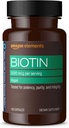 Amazon Elements Vegan Biotin 5000 mcg - Cheveux, peau, ongles, 130 Capsules (4 mois d'approvisionnement) (L'emballage peut varier)