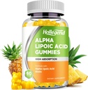 Acide alpha lipoïque Gommies 1000Mg avec biotine, supplément d'ALA à haute absorption pour antioxydant, santé du cerveau et soutien nerveux, goût d'ananas, sans sucre, 60 Chews