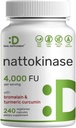 Nattokinase Supplement 4,000 FU Per Serving, 240 Veggie Capsules – Japanese Natto with Bromelain, Turmeric Curcumin & Black Pepper Complex – Digestive Enzymes & Heart Health – Non-GMO, Vegan