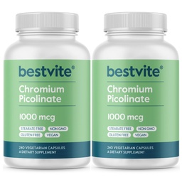 BESTVITE Picolinate de chrome 1000mcg (480 Capsules végétariennes) (240 x 2) - Pas de stéarate - Pas de phosphate de dicalcium - Vegan - Sans gluten - Non-OGM