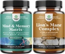 Ensemble de complément de soutien au cerveau Nootropics avancé avec des vitamines de la mémoire et du focus et supplément de champignons de la Mane du Lion avancé avec Reishi, Chaga, Maitake & Shiitake pour le soutien et le focus de la mémoire