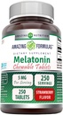 Formules étonnantes Melatonin Supplément à croustillants $ 5 Mg par portion $ 250 Comprimés $ Non-OGM $ Sans gluten $ Fabriqué aux États-Unis (arôme de mûrier)