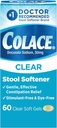 Colace Clear Stool Softener for Gentle Effective Constipation Relief, #1 Doctor Recommended Stool Softener Brand, Dye Free, 50 mg Docusate Capsules, 60 Count