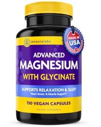 InnovixLabs Capsules de magnésium avancées - 150 Ct, 210 mg - Glycinat et malate chélatés - Absorption élevée, favorise la relaxation, os, santé musculaire, supplément de sommeil de malate végétalien