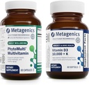 Metagenics Bundle - PhytoMulti & D3 10,000 + K - 60 Capsules of PhytoMulti for Men & Women - 60 Softgels of D3 10,000 + K for Immune Support, Bone Health & Heart Health