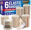 High-Performance Elastic Bandage Wrap - 6 Pack (2x2in, 2x3in, 2x4in) - Self-Closing Strong Compression Bandage Wrap for Feet, Ankles, Wrists, and Knees