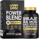 Power Blend Capsules - 30-en-1 supplément ensemble avec Shilajit 6000mg, Sea Moss 4000mg, Black Seed Oil 4000mg, Ashwagandha 2000mg, 10x champignons, Tongkat Ali, Maca, pilules holistiques Combo