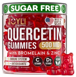 JOYLI Quercetin Gommies - Quercetin avec Bromelain Zinc Vitamine C et Vitamine D3 - Supplément Quercetin 500MG pour système immunitaire et allergène - Quercetin pour les enfants et les adultes - 60 Quercetin Chewable