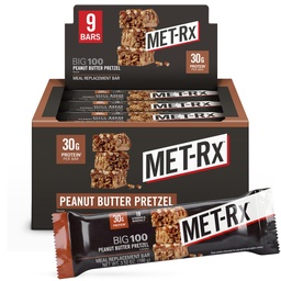 MET-Rx Grandes 100 barres de protéines colossales, excellentes comme substitut de repas sain, Snack, et aider à soutenir l'énergie, beurre d'arachide, avec vitamine A, vitamine C, et zinc, 100 g, (paquet de 9)