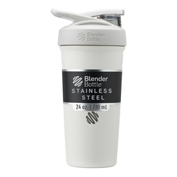 Bouteilles de mélange Strada Shaker Cup Bouteille d'eau en acier inoxydable isolé avec fouet en fil, 24-Ounce, blanc