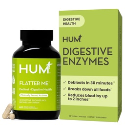 HUM Flatter Me Enzymes digestifs pour les femmes et les hommes, Supplément de bloom pour la santé digestive avec Ginger & Peppermint Leaf, Pilules Anti Bloat à action rapide Multi Enzyme pour les ballonnements, Vegan, 60 Capsules