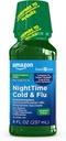 Amazon Basic Care Nighttime Cold & Flu Relief, Pain Reliever, Fever Reducer, Cough Suppressant & Antihistamine Liquid, Original Flavor, 8 fl oz (Pack of 1)