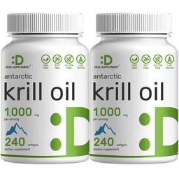 SUPPLÉMENT DE DÉAL 2 Paquet d'huile de krill antarctique, 1 000 mg par portion, 480 softgels – sans mercure, sans goût de poisson – riche en oméga-3s, EPA, DHA, Astaxanthine et Phospholipides – non-OGM, sans gluten
