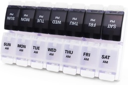 Grandes boîtes à pilules et organisateur 2 fois par jour, MOLN HYMY 7 jours AM PM Pill Case, 14 compartiments Distributeur de pilules pour tenir de grands suppléments de vitamines Huile de poisson (noir + blanc)
