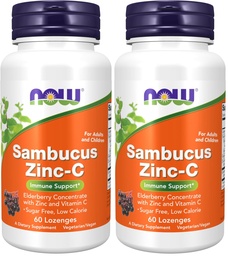 NOW Supplements, Sambucus Zinc-C with Elderberry Concentrate and Vitamin C, 60 Lozenges (Pack of 2)