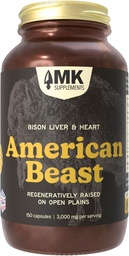 MK Suppléments Bête américaine, Bison Organ Supplément pour athlètes, soutient la force, l'endurance et la récupération, congelé, non-OGM, Bison foie et Bison coeur, 30 portions (3 000 mg chacune)