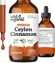 Wild & Organic Ceylon Cinnamon Tincture 500 mg - Liquid Cinnamon Supplements for Overall Support - Cinnamomum Verum Bark Extract - Vegan, Sugar & Alcohol-Free, Non-GMO - 4 fl oz