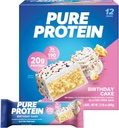 Barres de protéines pures, haute protéine, collations nutritives pour soutenir l'énergie, faible sucre, sans gluten, gâteau d'anniversaire, 1,76 oz, paquet de 12 (emballage mai Vary)