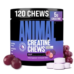 Comprimés à croquer en créatine animale - Monohydrate de créatine amélioré avec AstraGin pour améliorer l'absorption, sel de mer pour les pompes ajoutées, comprimés croustillants délicieux et pratiques - raisin