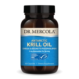 Dr Mercola Antarctic Krill Oil - 1 000 mg - Supplément Oméga-3 avec EPA et DHA - Soutient la santé cérébrale, cardiaque, articulaire et immunitaire - Sans OGM, sans gluten et sans soja - 60 capsules (30 portions)
