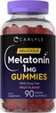 Carlyle Melatonin 1mg Gummies (90) Comte (90) Fruit Flavor Supplément Gummy (100) Vegan, non OGM, sans gluten