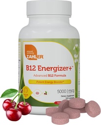 Zahler Energizer+ Vitamine B12-5000 mcg Vitamine B12 - Losanges dissolvables au goût de cerise naturelle - Sans gluten sans gluten sans OGM B12 Vitamines 5000 mcg, Boost énergétique, Fabriqué aux États-Unis (120 Nombre)