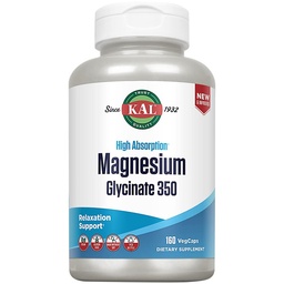 Glycinate de magnésium KAL, Bisglycinate de magnésium entièrement chélaté, supplément de magnésium à absorption élevée, os sains, muscles, relaxation et soutien au stress, non-OGM 160 compte