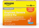 Soins de base en Amazonie Caplets de soulagement du rhume et de la grippe sévères de jour, médicaments contre les symptômes du rhume et de la grippe sévères comme maux de tête, fièvre, toux, congestion thoracique et nasale, glace de vapeur, 24 comtes