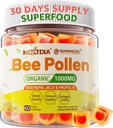 Bee Pollen Organic 1000mg, w/Propolis, Royal Jelly, Sucre sans abeille Pollen Gummies Riche en B-Vitamine, Antioxydants, Acides aminés, Supplément de pollen d'abeille pour l'énergie, la peau et l'Immune (1 paquet)