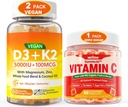 2 Pack Vitamine végétalienne D3 5000IU K2 Gummies+ 1 Pack Vitamine C Gommies