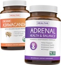 Ashwagandha & Adrénal (2-Mois d'approvisionnement) Pack d'équilibre adrénal - Support adrénal et cortisol naturel d'Ashwagandha biologique (120 Caps) & Adrénal System & Cortisol Manager L-Tyrosine Fatigue Support (120 Cap)