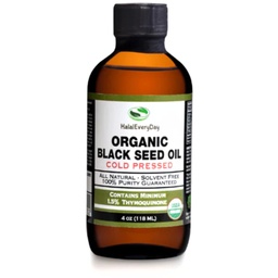 Huile de graine noire biologique - Bouteille de verre pressée à froid certifiée USDA Plus de 1,5% Thymoquinone 3X Strength Turkey Black Cumin Nigella Sativa Non-GMO 100% pure huile de grain noir (4oz bouteille de verre)