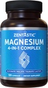 Zentastic Magnesium Complex 4-in-1 Supplement – Magnesium Glycinate, Malate, Taurate & Lactate – Chelated High Absorption for Nerves, Muscles, Bones & Immune Support – 120 Capsules