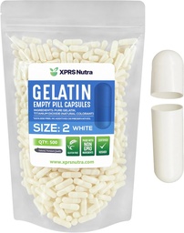 XPRS Nutra Size 2 Empty Capsules - 500 Count Empty Gelatin Capsules - Pills DIY Capsule Filling - Pure Bovine Pill Gel Caps for Do-It-Yourself Supplements (White)