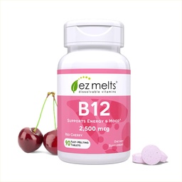 EZ Melts B12 Vitamine sublinguale 2 500 mcg, méthylcobalamine, sans sucre, approvisionnement de 3 mois - 1 emballage