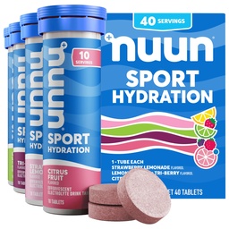 Nuun Sport Comprimés électrolytiques pour l'hydratation proactive, saveurs mélangées, 4 paquets (40 portions)